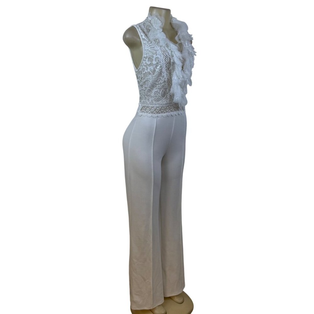 Valentine White Lace Sleeveless Wide Leg Jumpsuit For Women Sz L - Picture 2 of 9